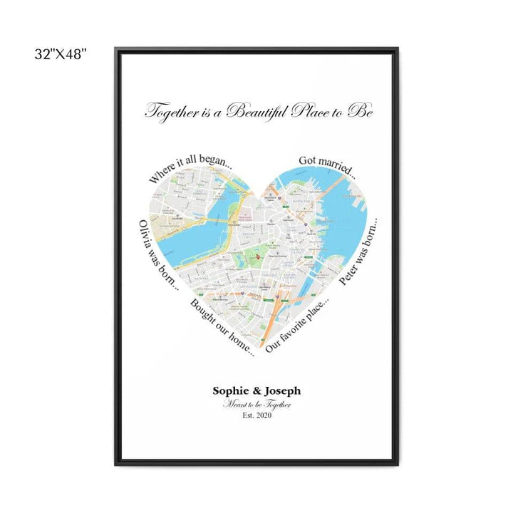 Custom Heart Shaped Single Location Map - ARTFULANE