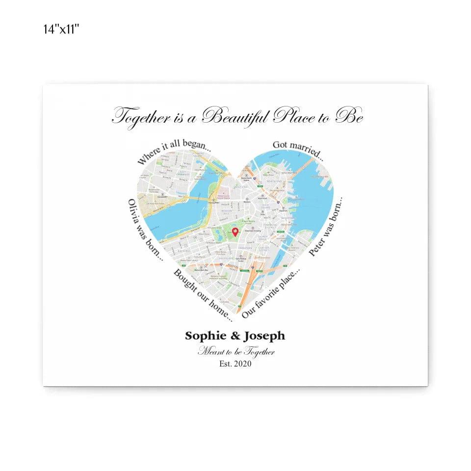 Custom Heart Shaped Single Location Map - ARTFULANE