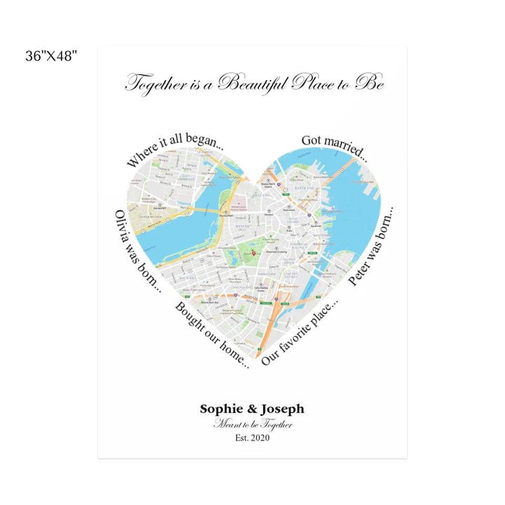 Custom Heart Shaped Single Location Map - ARTFULANE