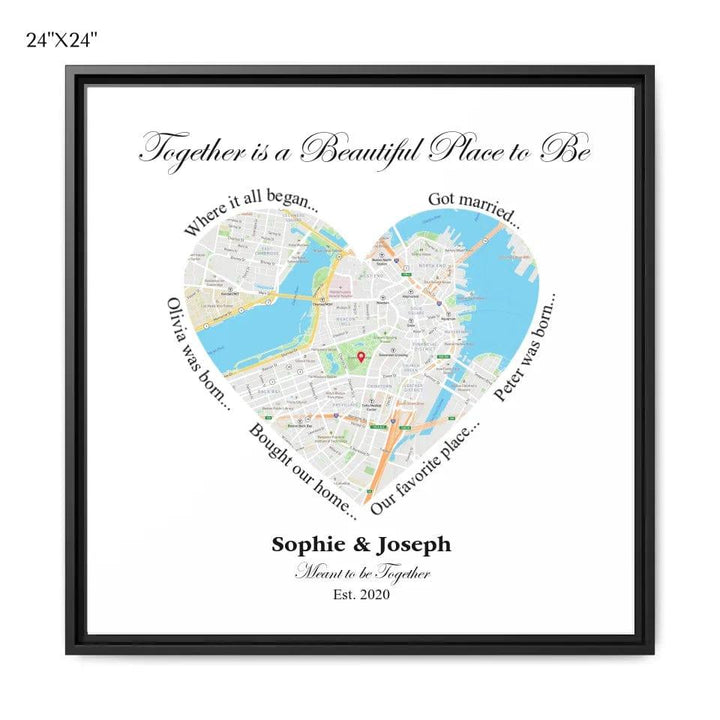 Custom Heart Shaped Single Location Map - ARTFULANE