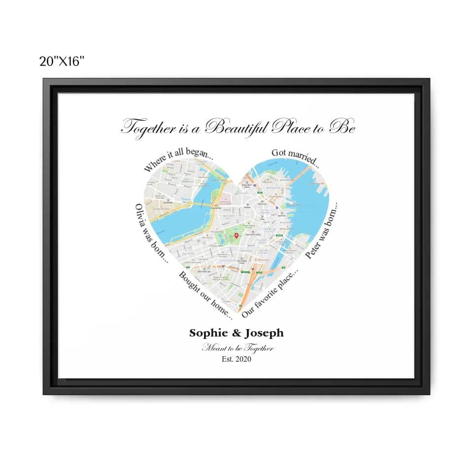 Custom Heart Shaped Single Location Map - ARTFULANE