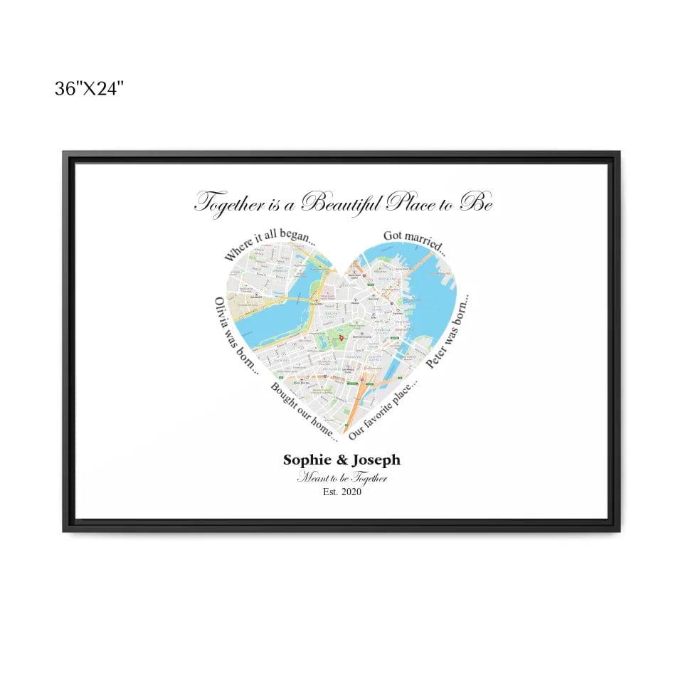 Custom Heart Shaped Single Location Map - ARTFULANE