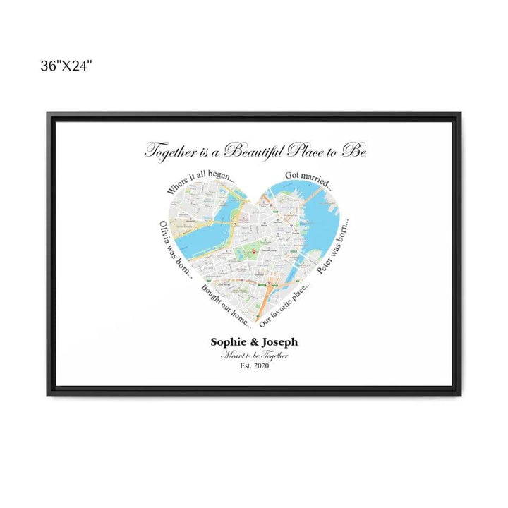 Custom Heart Shaped Single Location Map - ARTFULANE