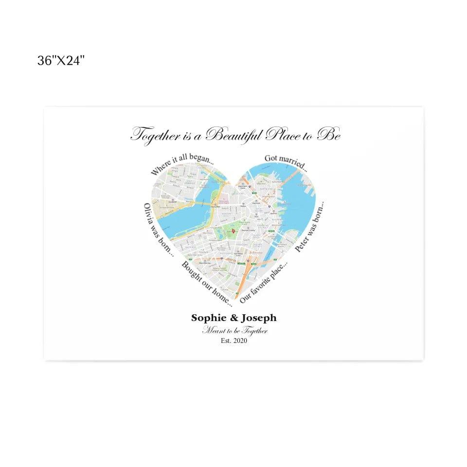 Custom Heart Shaped Single Location Map - ARTFULANE