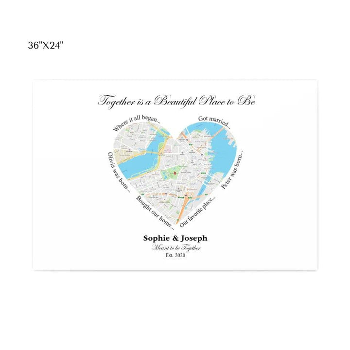 Custom Heart Shaped Single Location Map - ARTFULANE