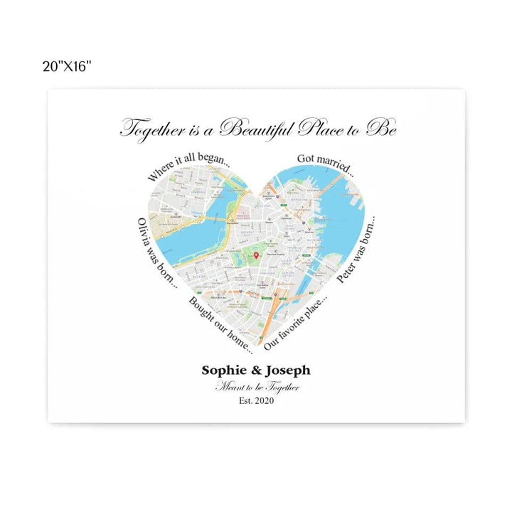 Custom Heart Shaped Single Location Map - ARTFULANE