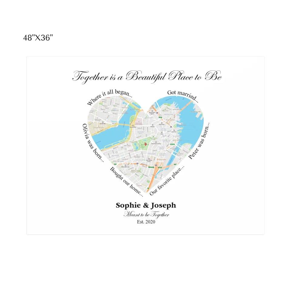 Custom Heart Shaped Single Location Map - ARTFULANE