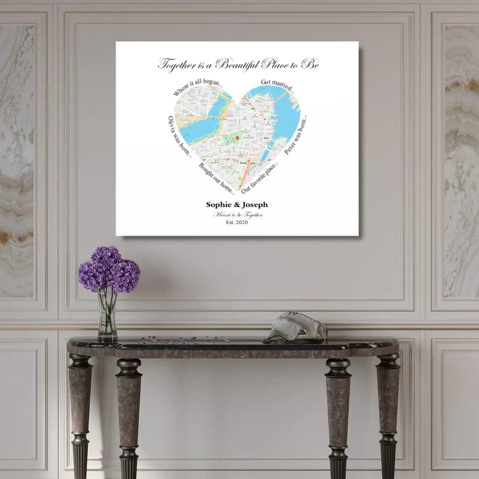 Custom Heart Shaped Single Location Map - ARTFULANE