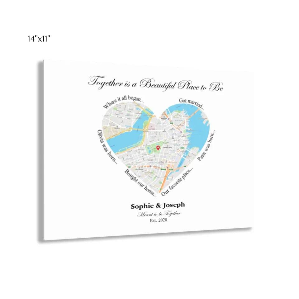 Custom Heart Shaped Single Location Map - ARTFULANE