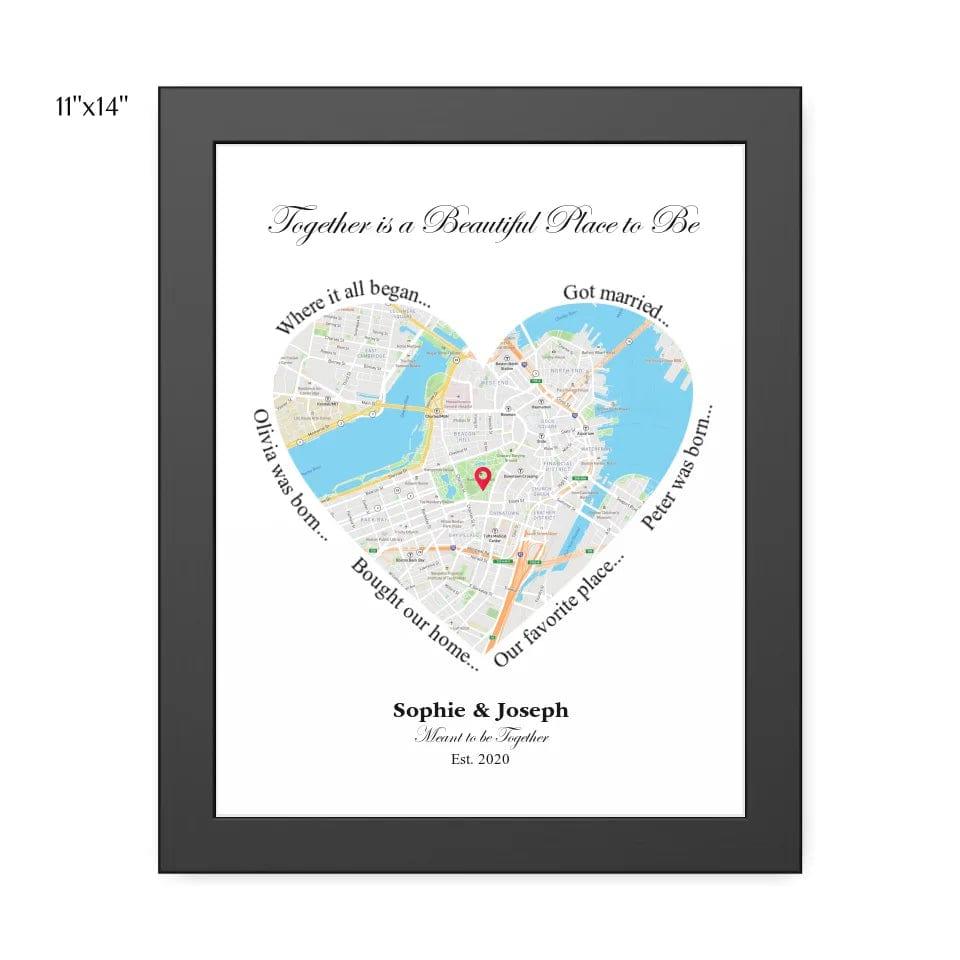 Custom Heart Shaped Single Location Map - ARTFULANE