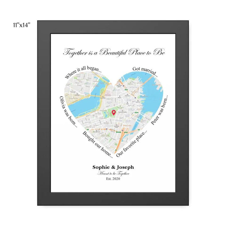 Custom Heart Shaped Single Location Map - ARTFULANE