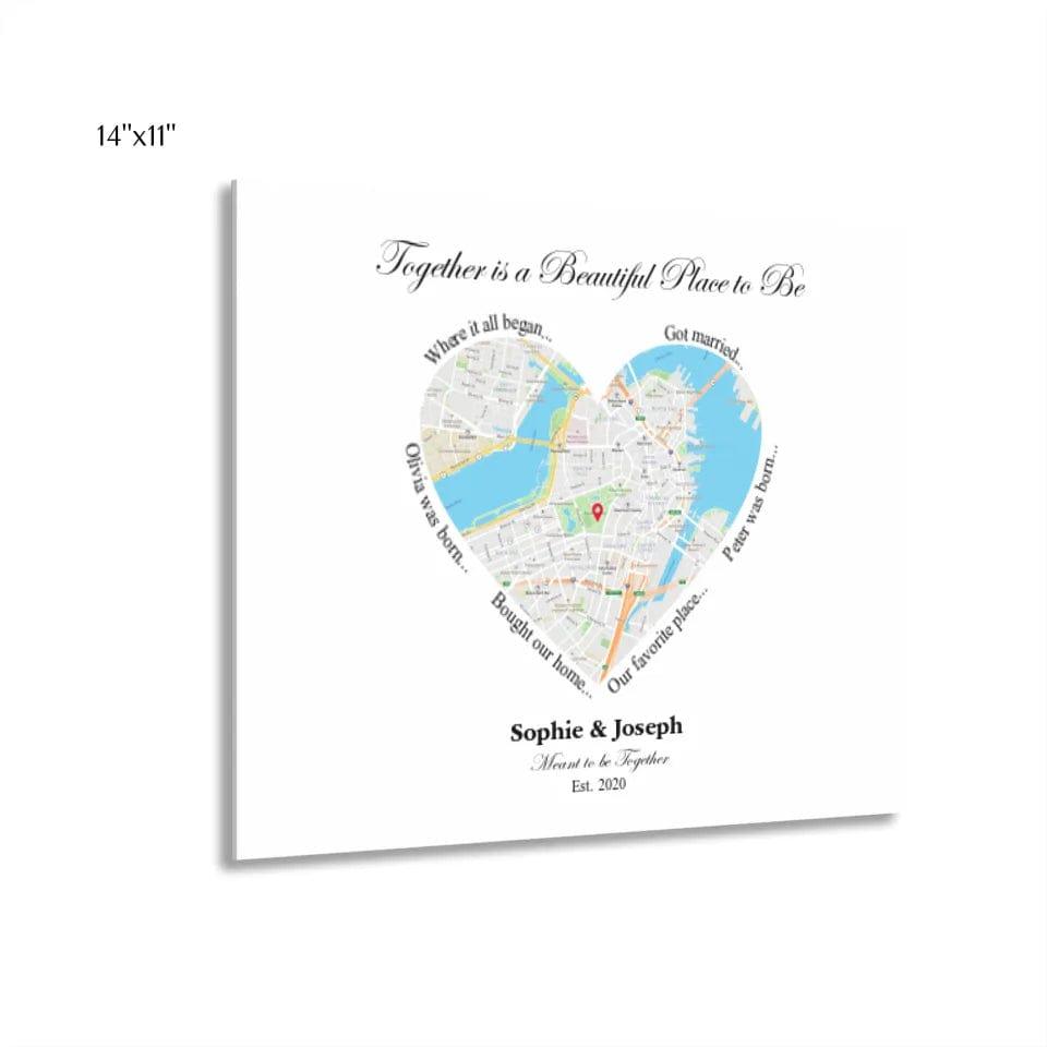 Custom Heart Shaped Single Location Map - ARTFULANE