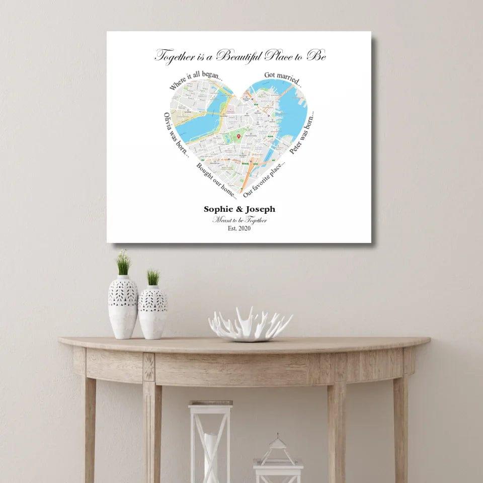 Custom Heart Shaped Single Location Map - ARTFULANE