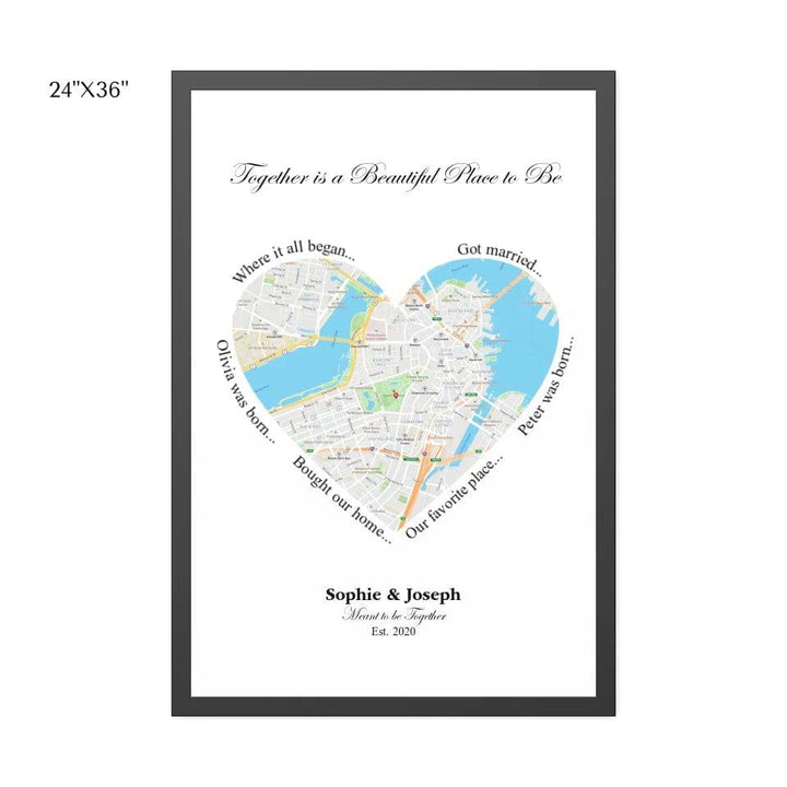 Custom Heart Shaped Single Location Map - ARTFULANE