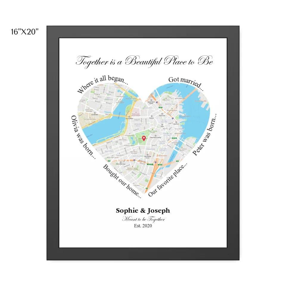 Custom Heart Shaped Single Location Map - ARTFULANE