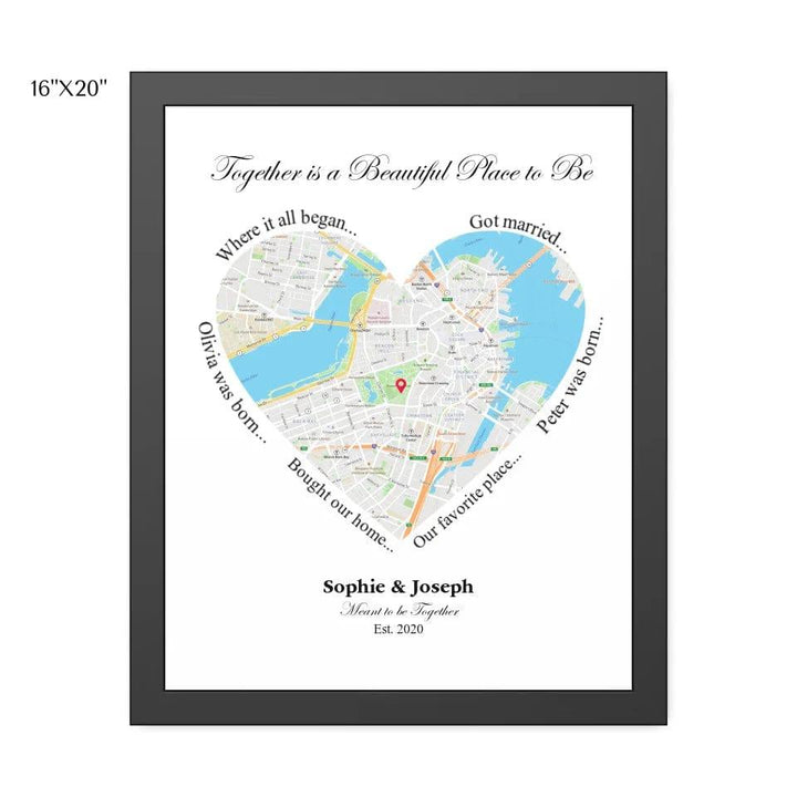 Custom Heart Shaped Single Location Map - ARTFULANE