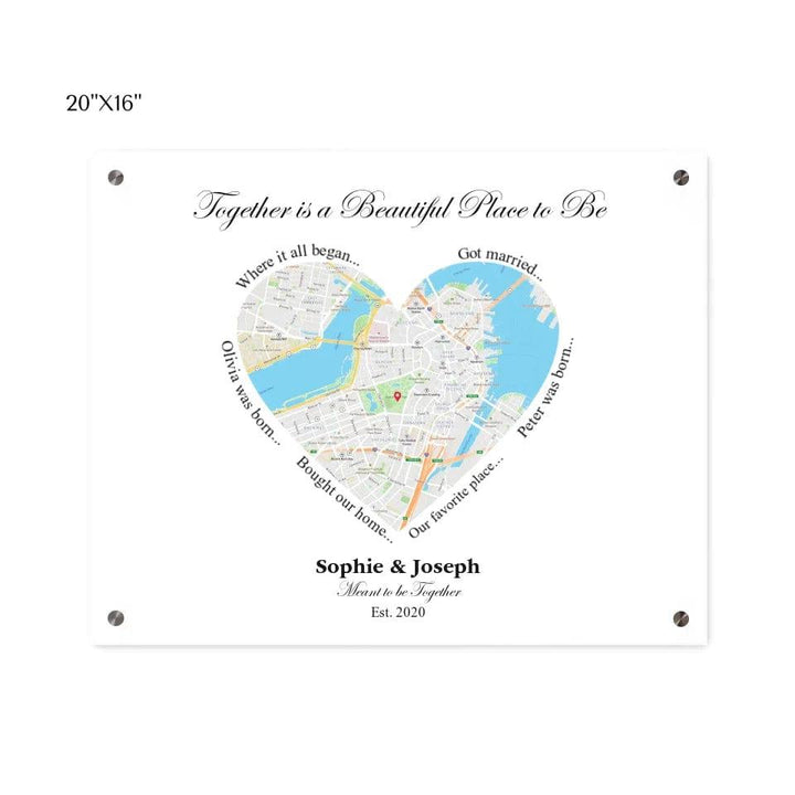 Custom Heart Shaped Single Location Map - ARTFULANE