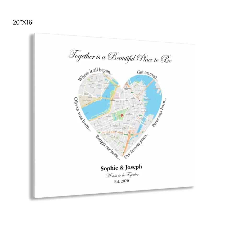 Custom Heart Shaped Single Location Map - ARTFULANE