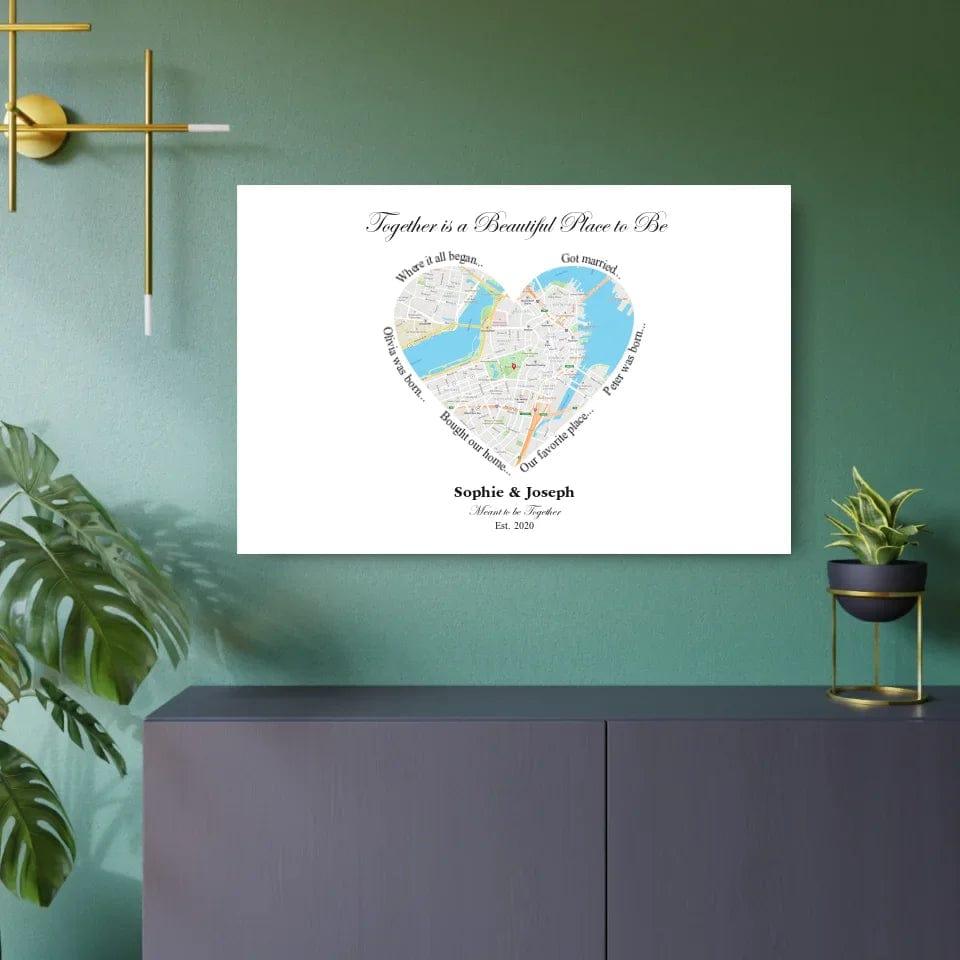 Custom Heart Shaped Single Location Map - ARTFULANE