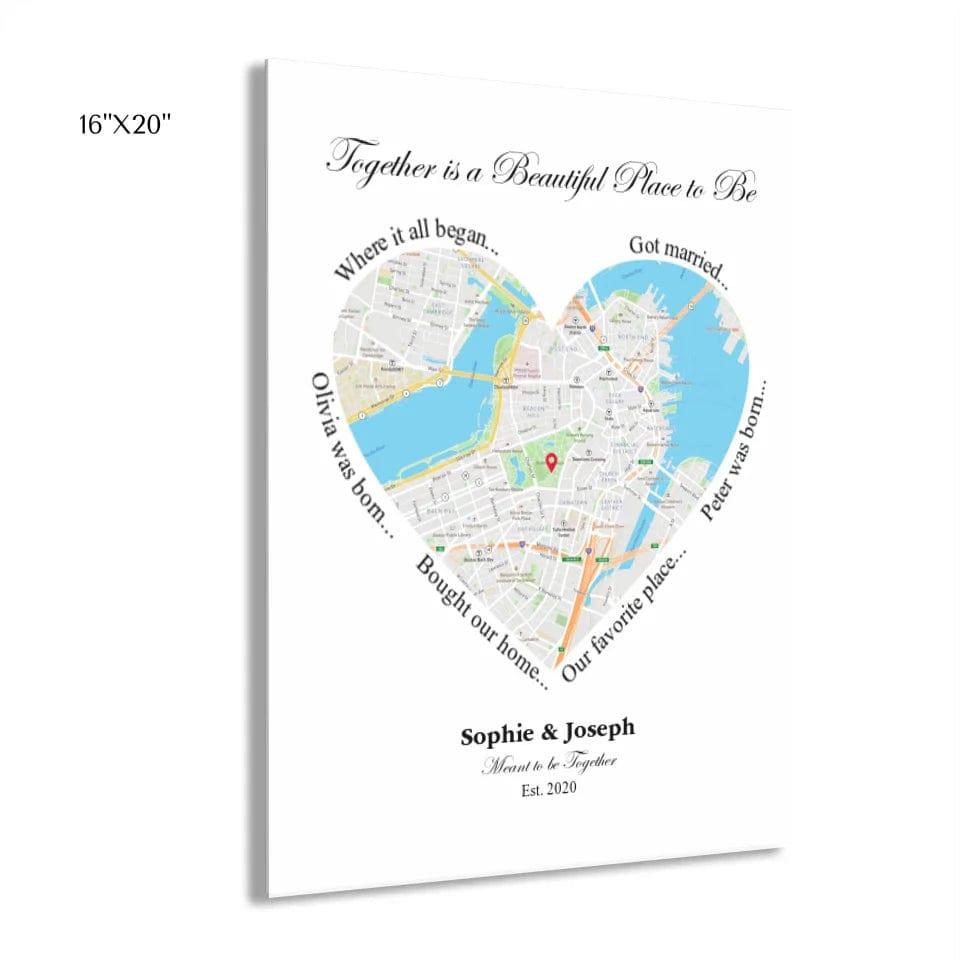 Custom Heart Shaped Single Location Map - ARTFULANE