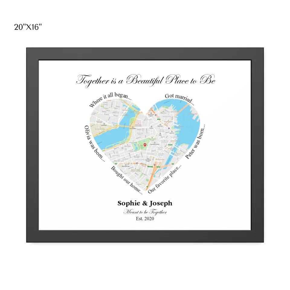 Custom Heart Shaped Single Location Map - ARTFULANE