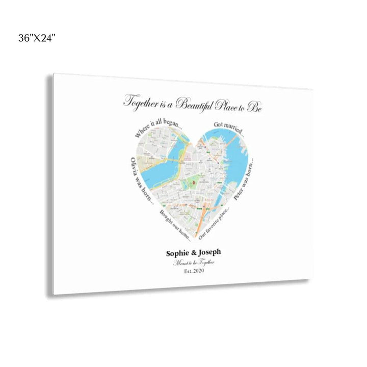 Custom Heart Shaped Single Location Map - ARTFULANE