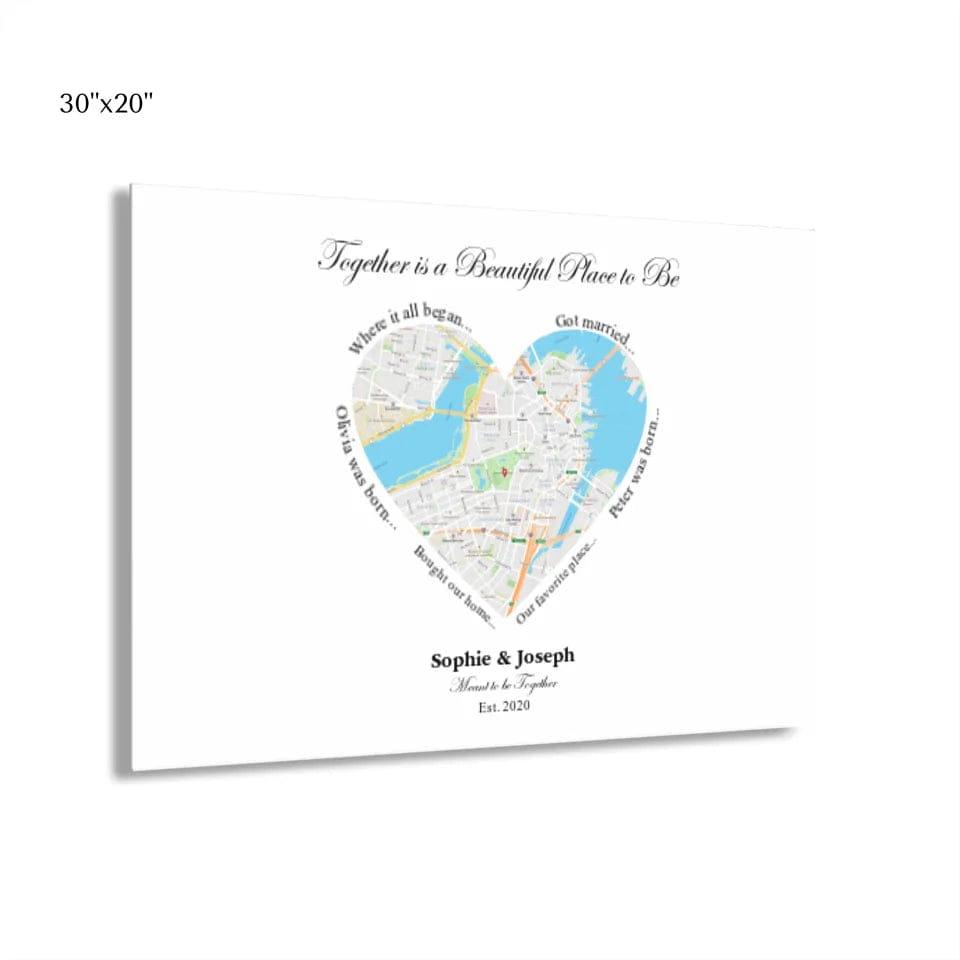 Custom Heart Shaped Single Location Map - ARTFULANE