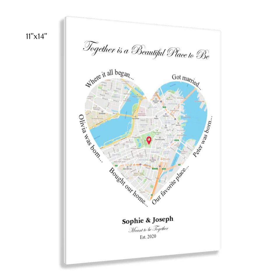 Custom Heart Shaped Single Location Map - ARTFULANE