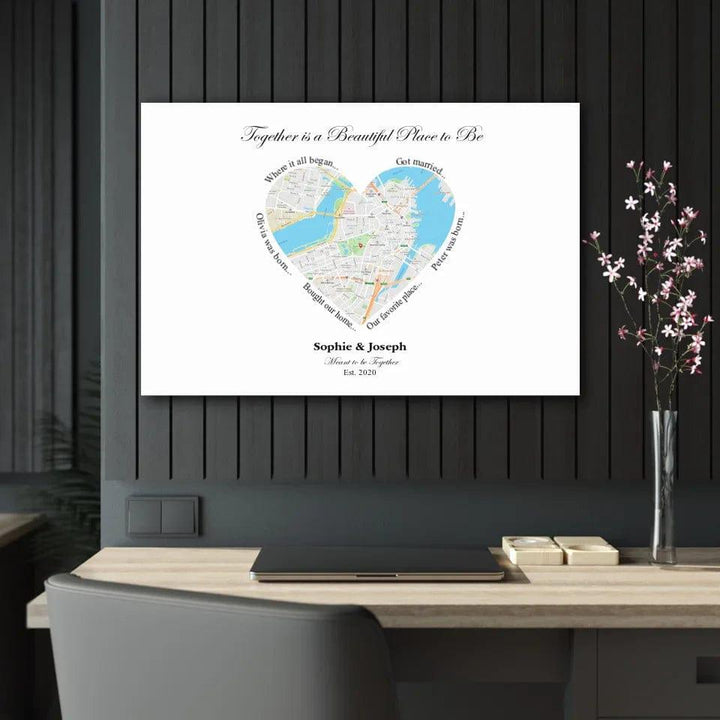 Custom Heart Shaped Single Location Map - ARTFULANE