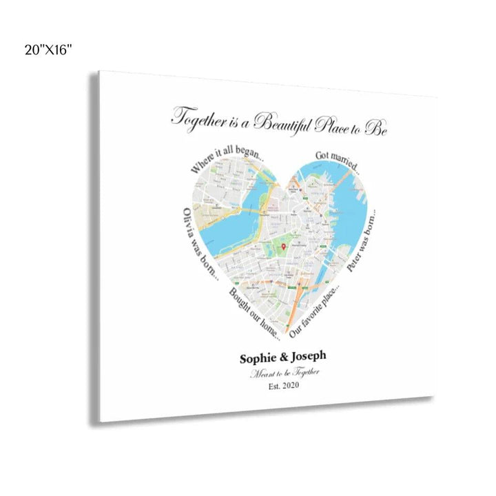 Custom Heart Shaped Single Location Map - ARTFULANE