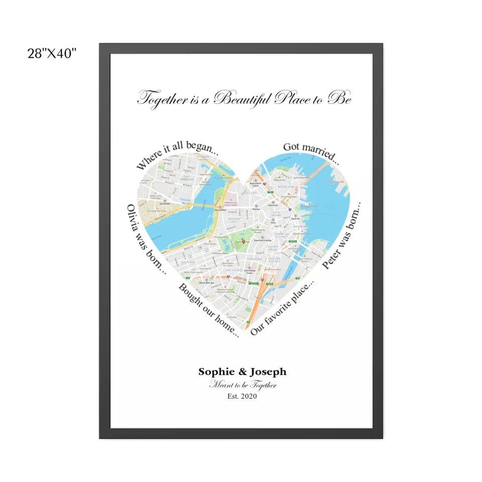 Custom Heart Shaped Single Location Map - ARTFULANE