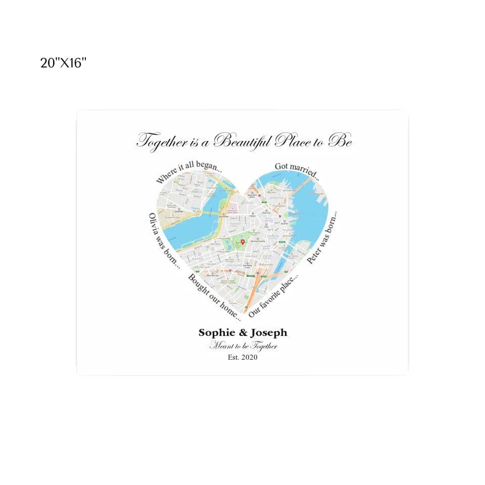 Custom Heart Shaped Single Location Map - ARTFULANE