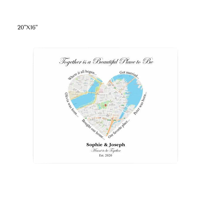 Custom Heart Shaped Single Location Map - ARTFULANE