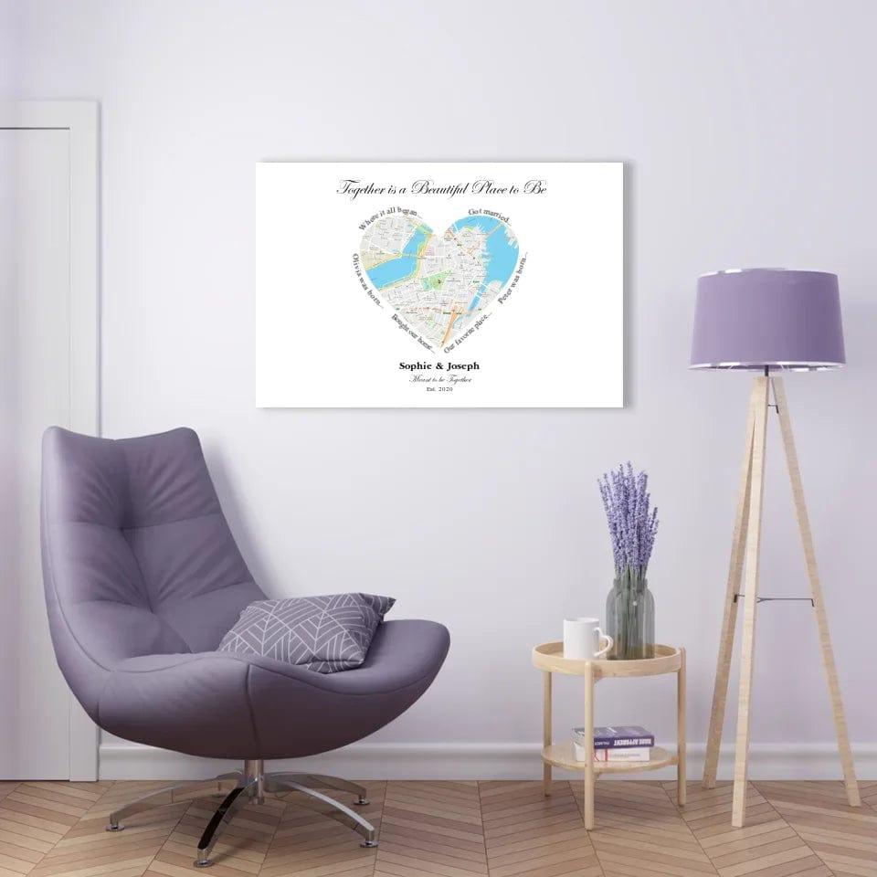 Custom Heart Shaped Single Location Map - ARTFULANE