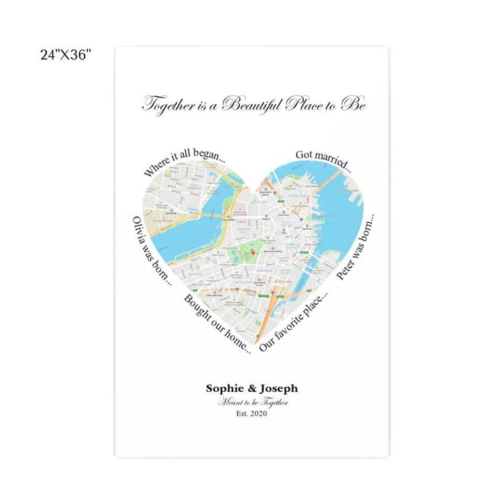 Custom Heart Shaped Single Location Map - ARTFULANE