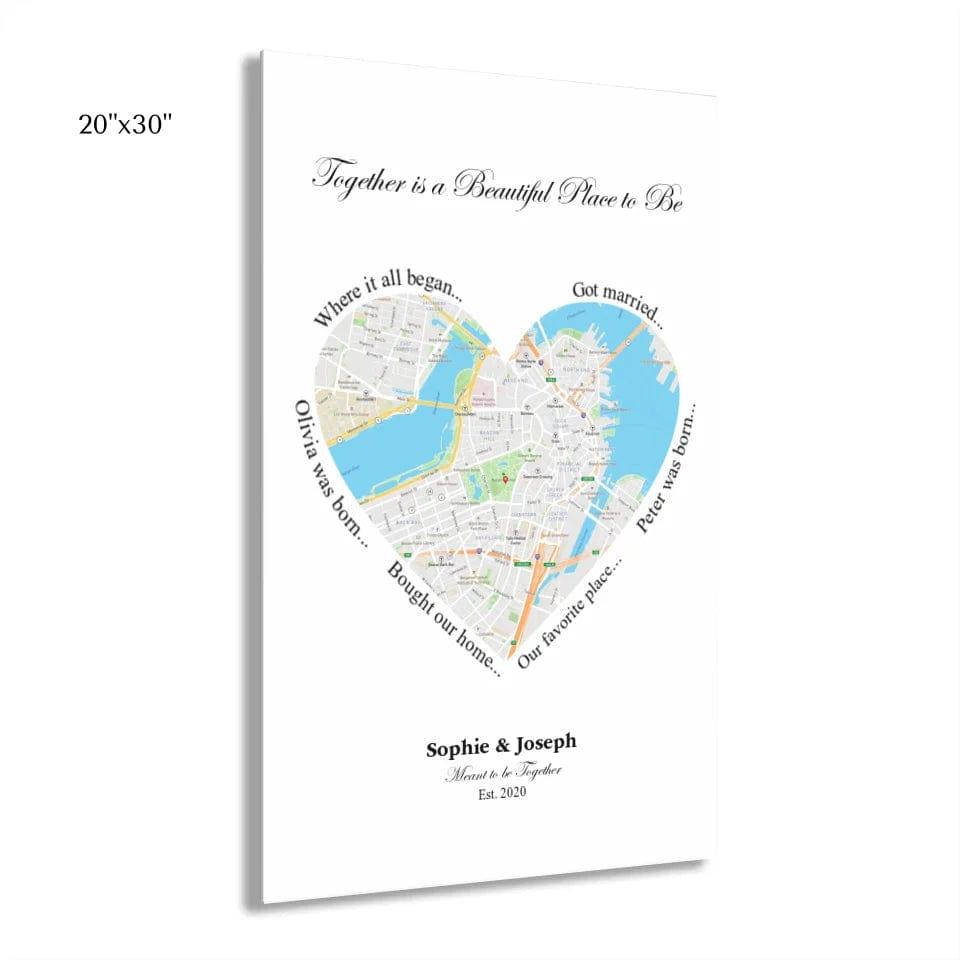 Custom Heart Shaped Single Location Map - ARTFULANE