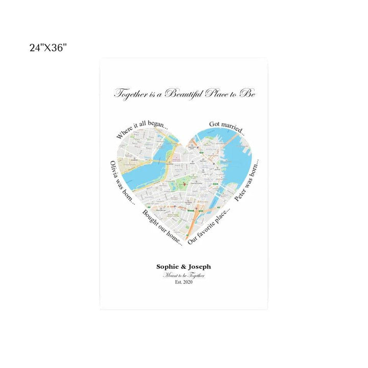 Custom Heart Shaped Single Location Map - ARTFULANE