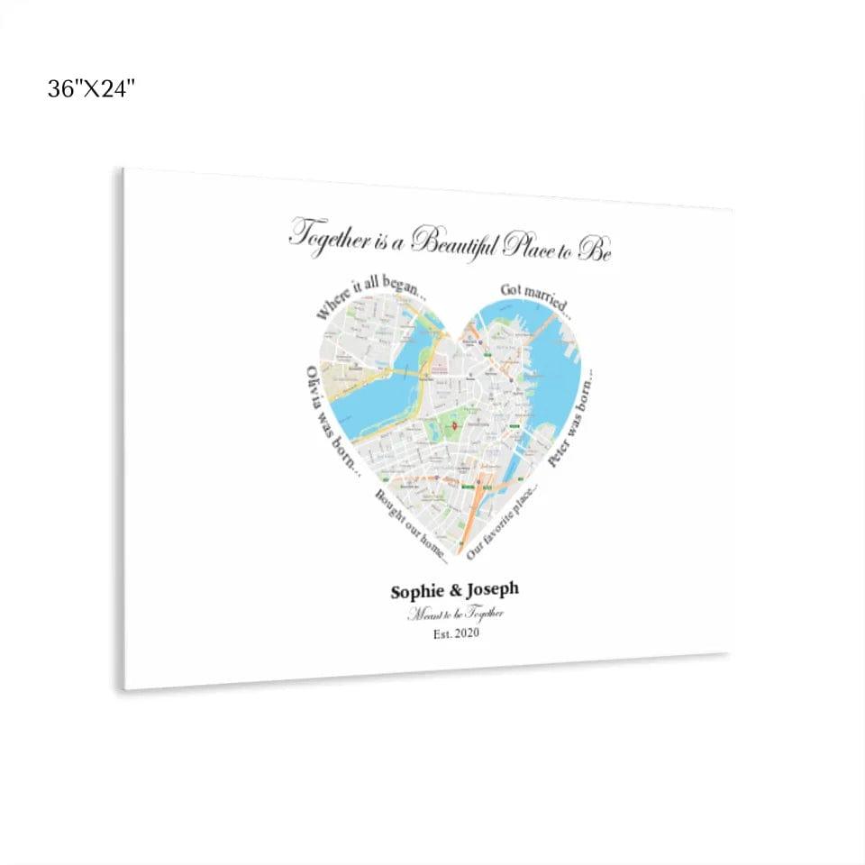 Custom Heart Shaped Single Location Map - ARTFULANE