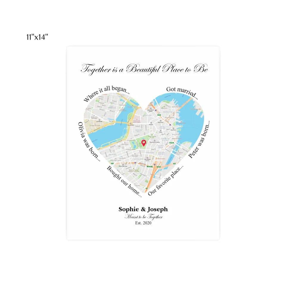 Custom Heart Shaped Single Location Map - ARTFULANE