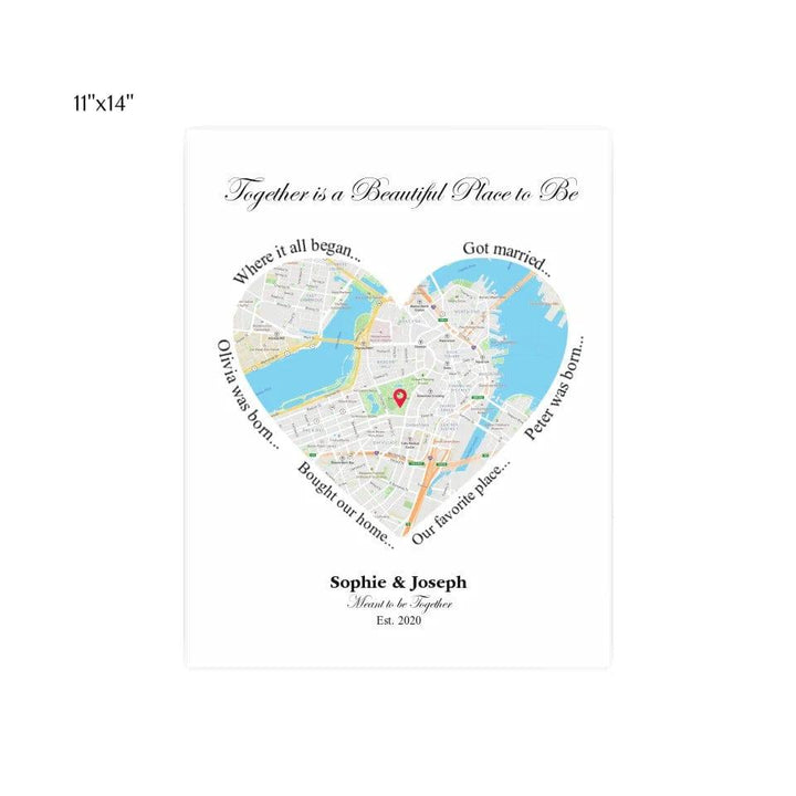 Custom Heart Shaped Single Location Map - ARTFULANE