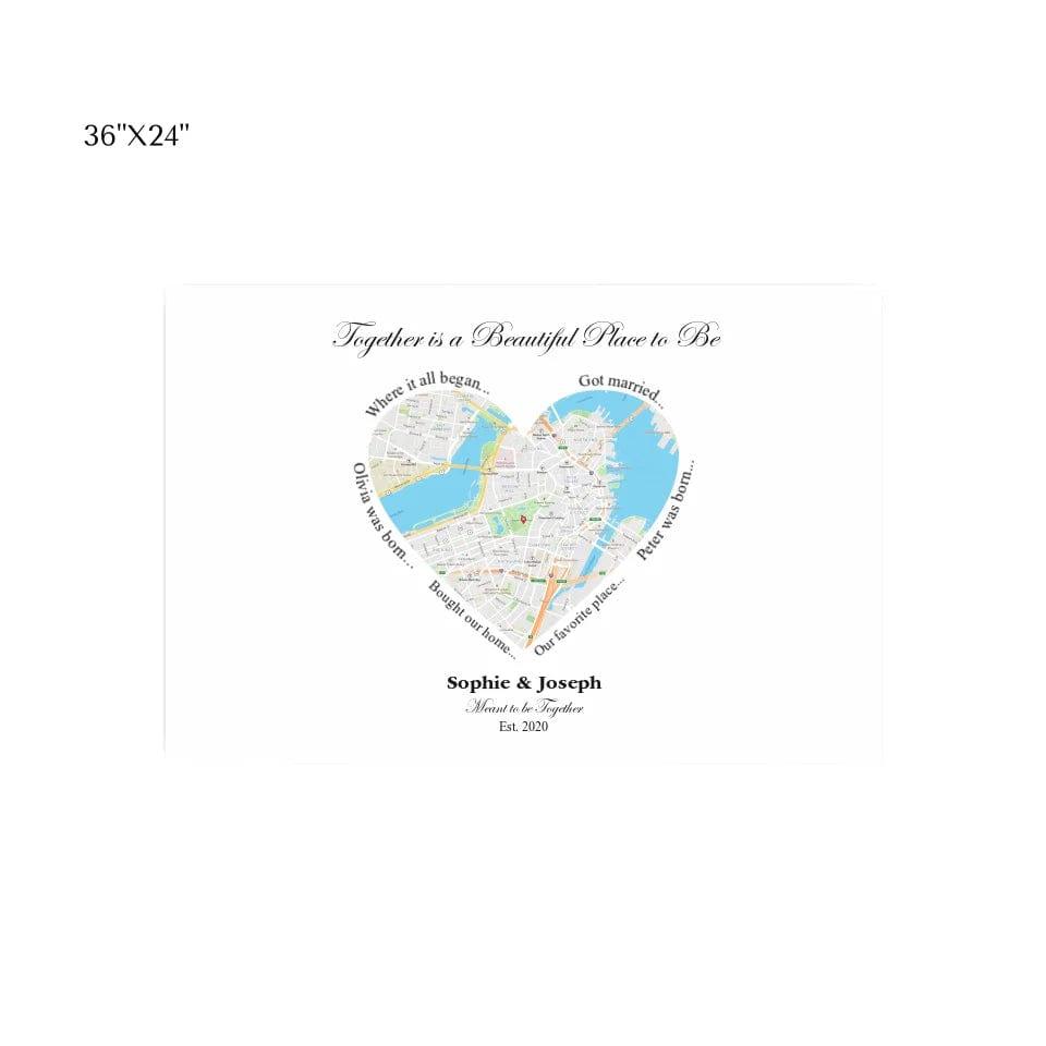 Custom Heart Shaped Single Location Map - ARTFULANE