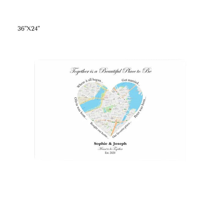 Custom Heart Shaped Single Location Map - ARTFULANE