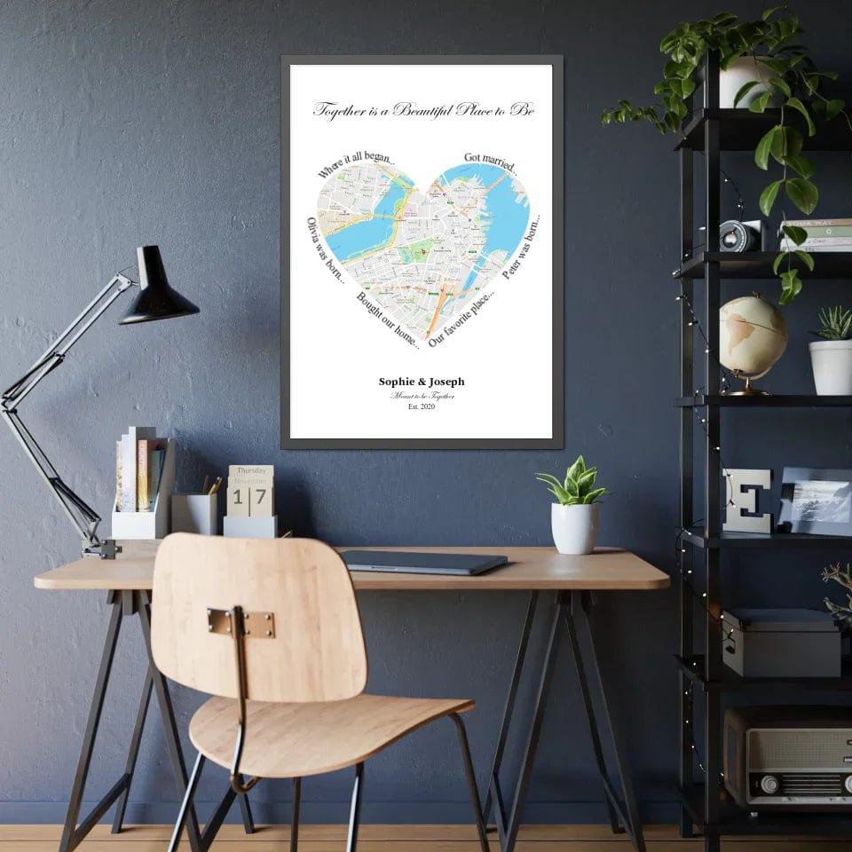 Custom Heart Shaped Single Location Map - ARTFULANE