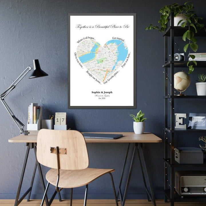 Custom Heart Shaped Single Location Map - ARTFULANE