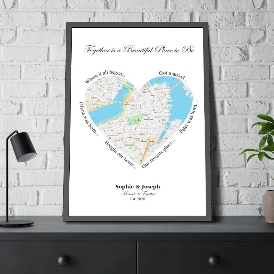 Custom Heart Shaped Single Location Map - ARTFULANE