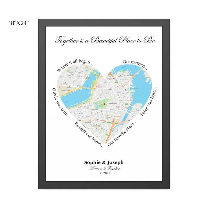 Custom Heart Shaped Single Location Map - ARTFULANE