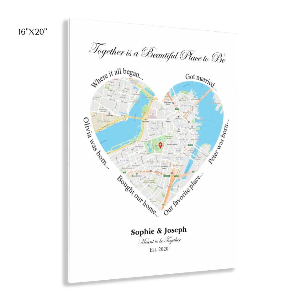 Custom Heart Shaped Single Location Map - ARTFULANE