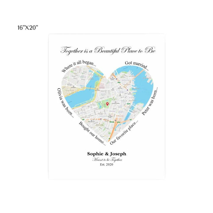 Custom Heart Shaped Single Location Map - ARTFULANE