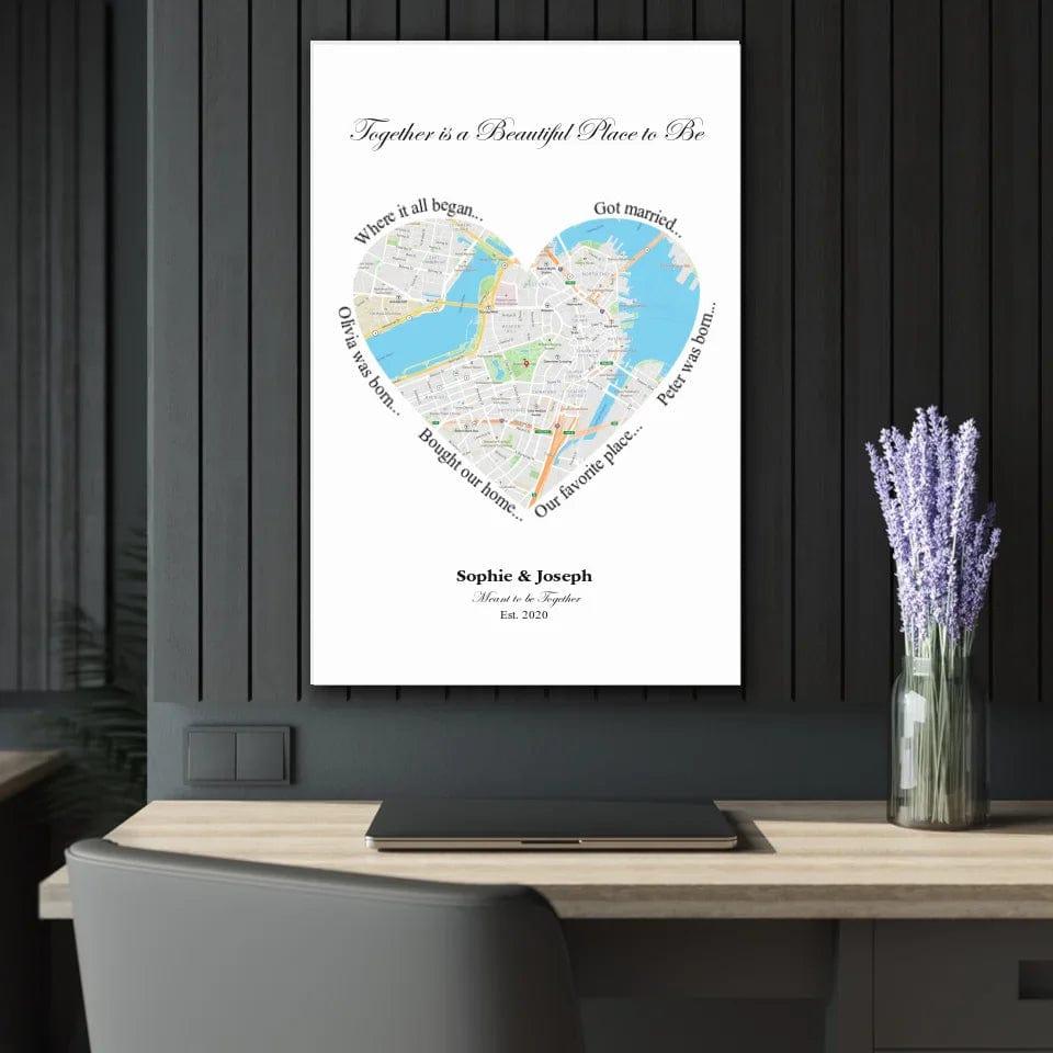 Custom Heart Shaped Single Location Map - ARTFULANE